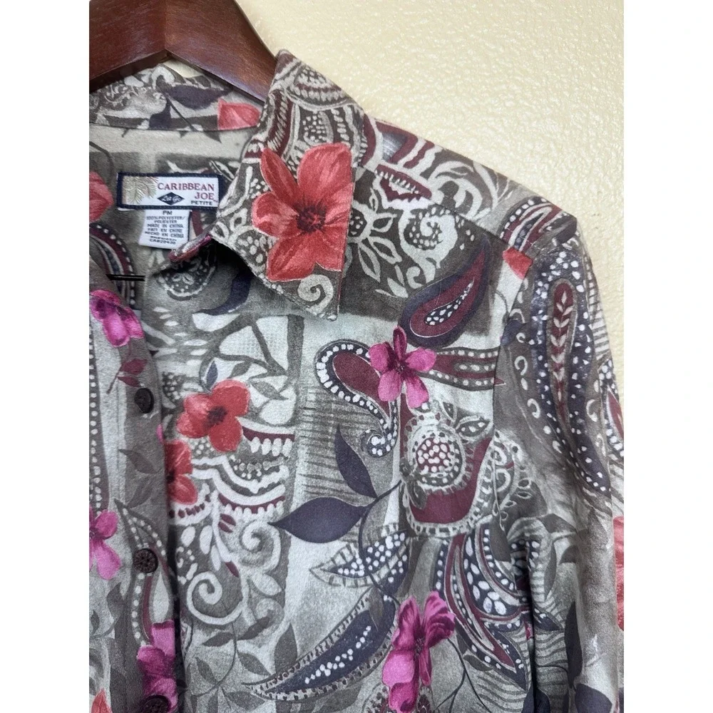 Vintage Microsuede Hawaiian Y2K Top Caribbean Joe Green Floral Size Petite M